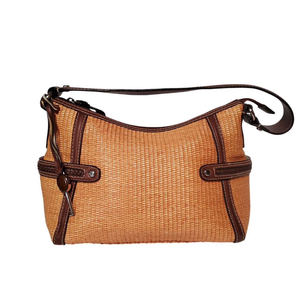 Fossil Natural Straw Woven Hobo Shoulder Bag Coastal Boho Chic